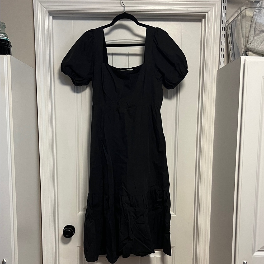 Astr Black Midi Dress with Puff Sleeves